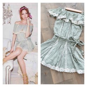 Japanese Lagunac moon aqua green lace off shoulder dress